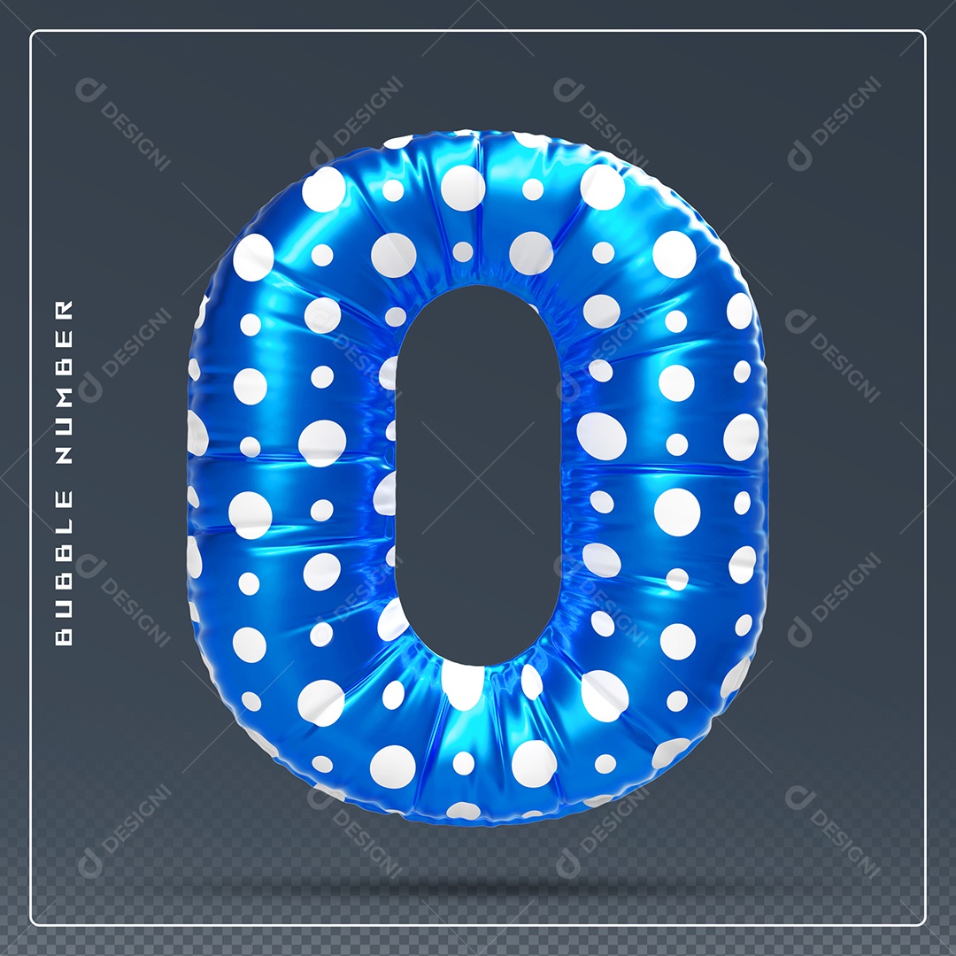 Elemento 3D Número 0 Azul E branco para Composição PSD