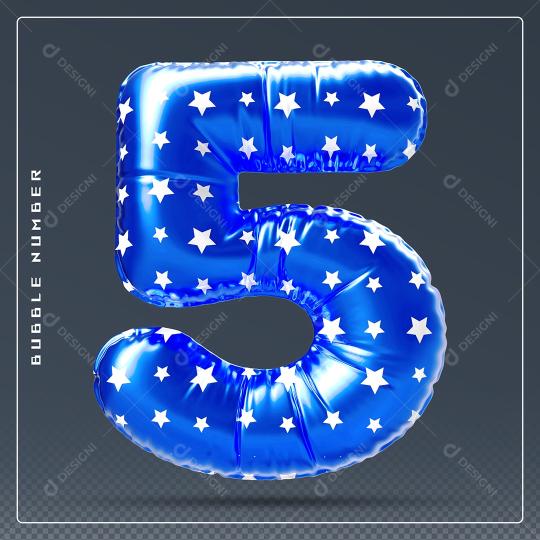 Elemento 3D Número 5 Azul E branco para Composição PSD