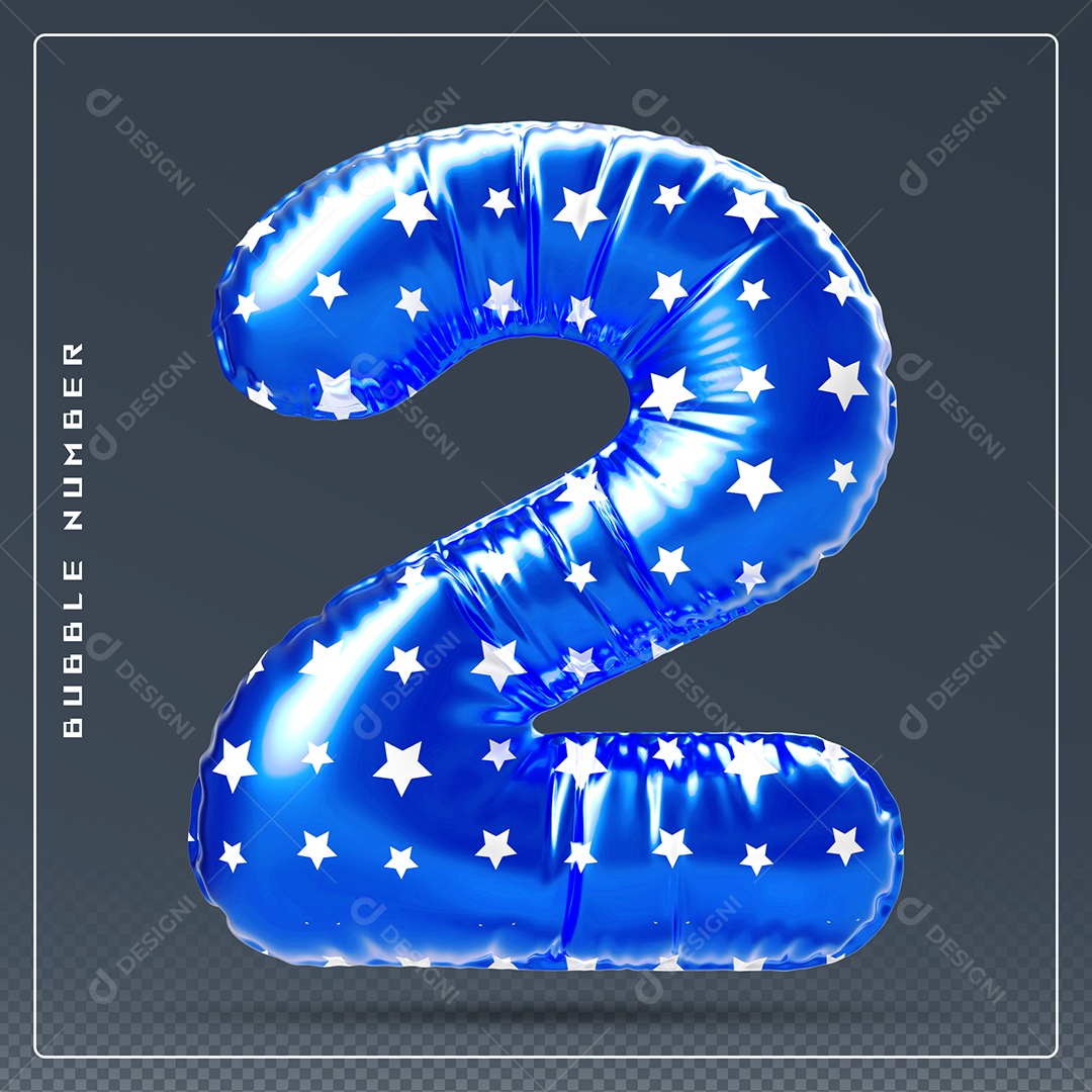 Elemento 3D Número 2 Azul E branco para Composição PSD