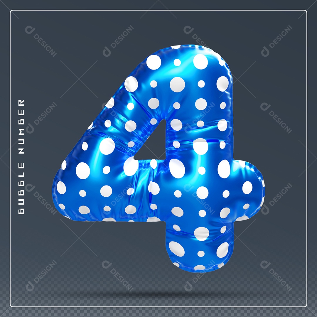 Elemento 3D Número 4 Azul E branco para Composição PSD