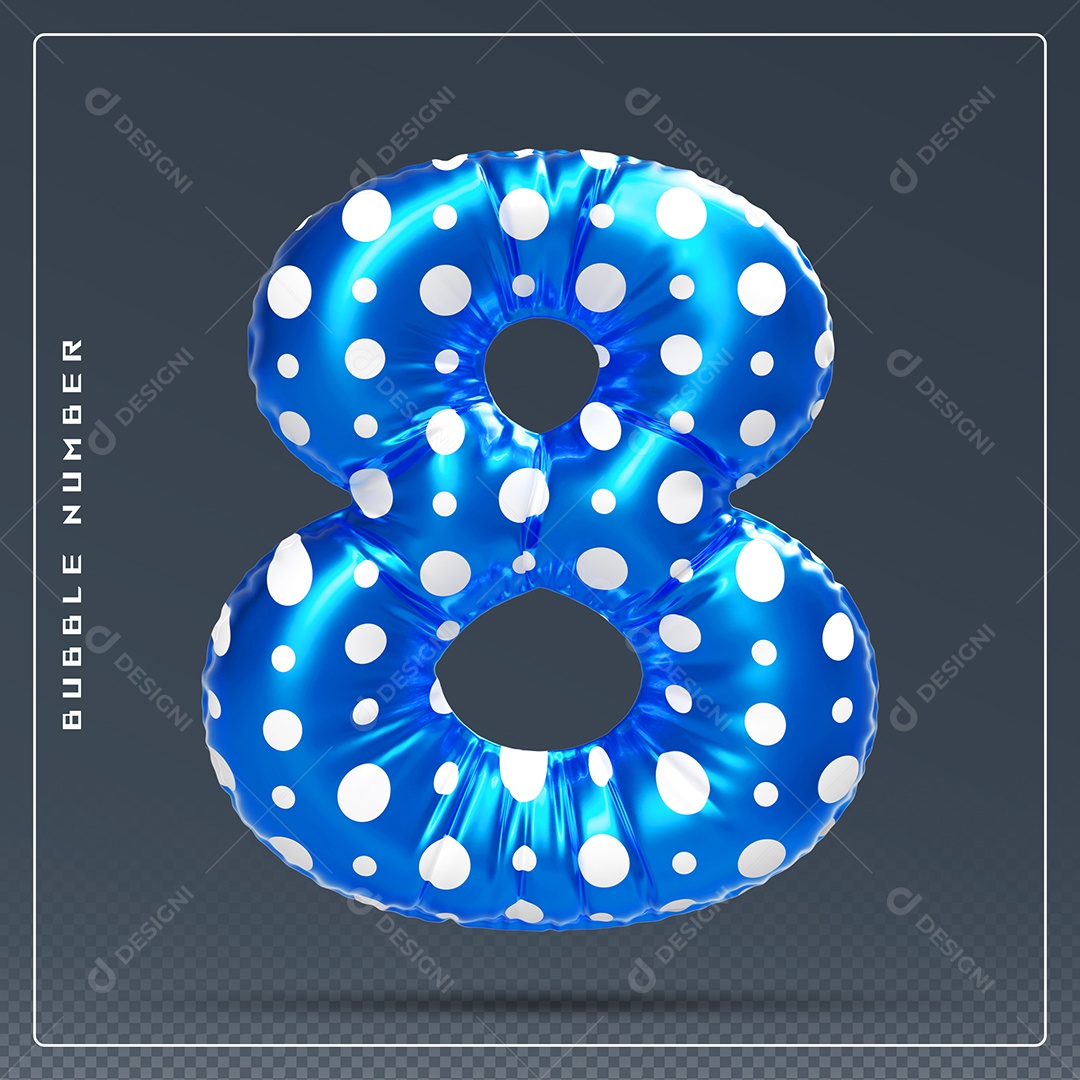 Elemento 3D Número 8 Azul E branco para Composição PSD