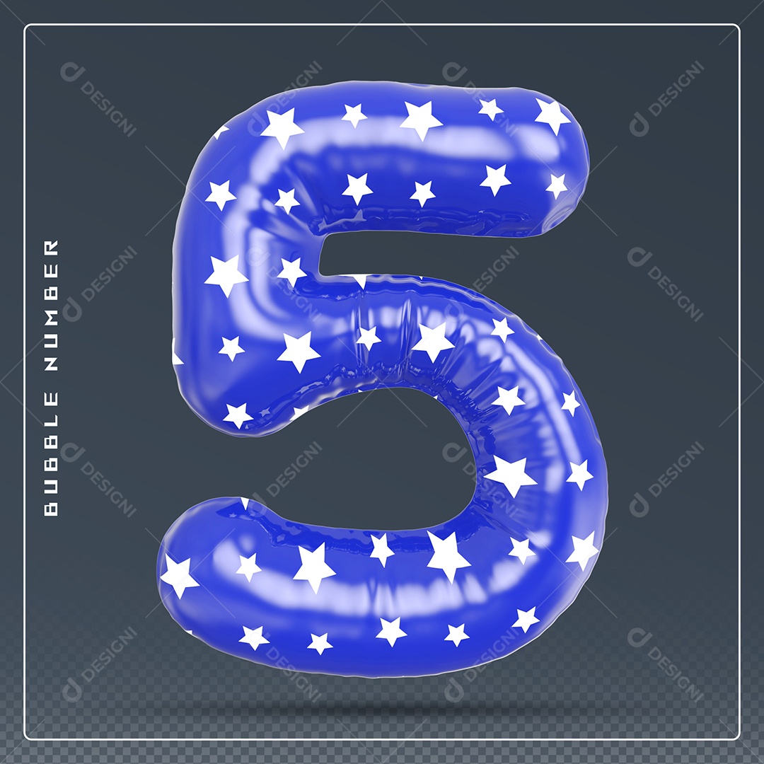 Elemento 3D Número 5 Azul E branco para Composição PSD