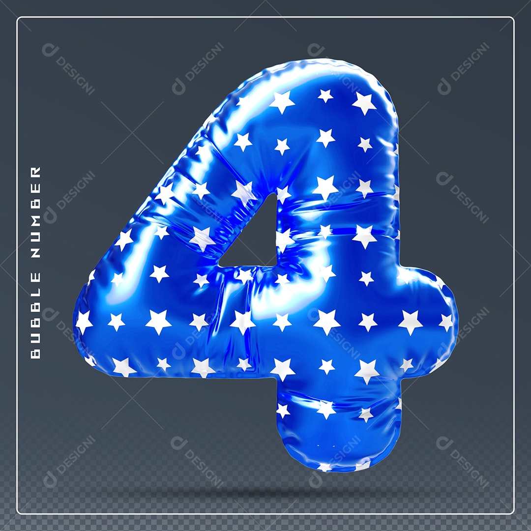 Elemento 3D Número 4 Azul E branco para Composição PSD