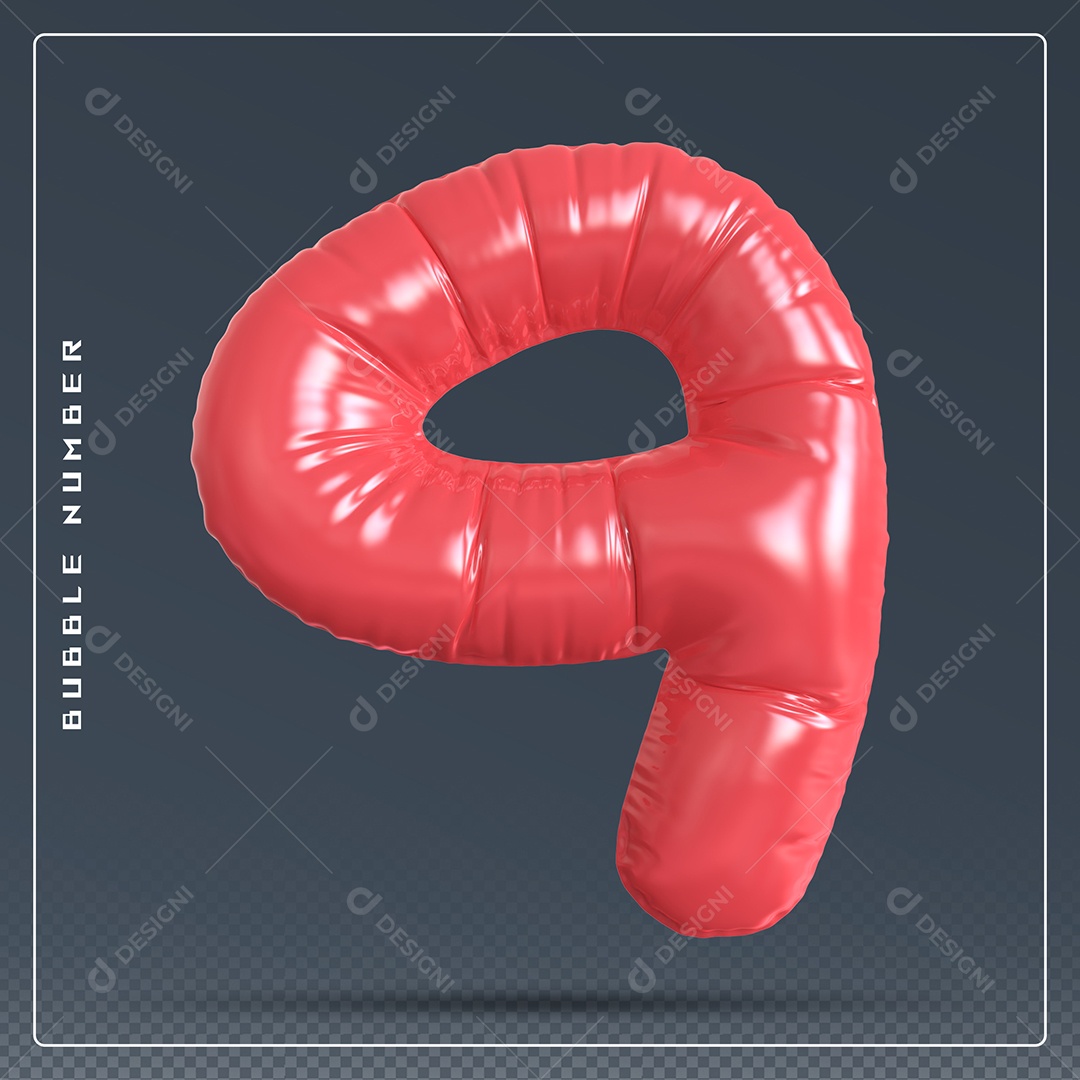 Elemento 3D Número 9 Vermelho para Composição PSD