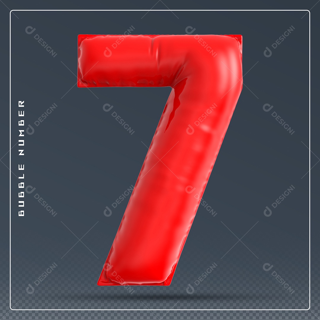 Elemento 3D Número 7 Vermelho para Composição PSD