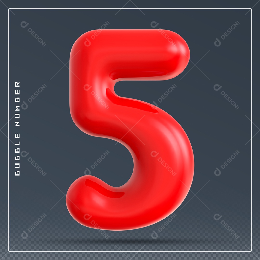 Elemento 3D Número 5 Vermelho para Composição PSD