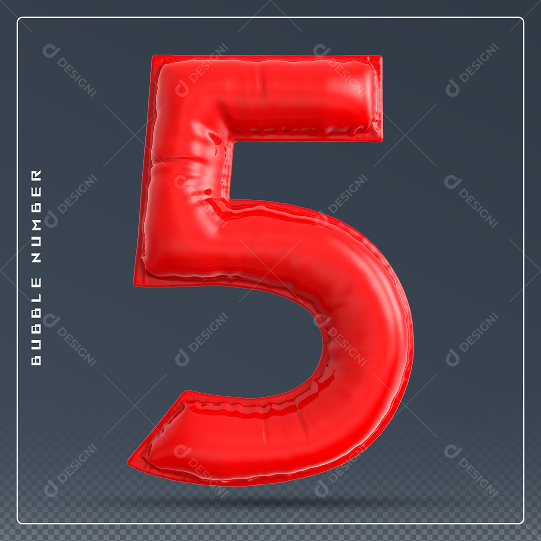 Elemento 3D Número 5 Vermelho para Composição PSD