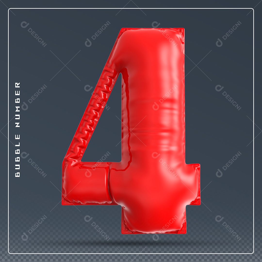 Elemento 3D Número 4 Vermelho para Composição PSD