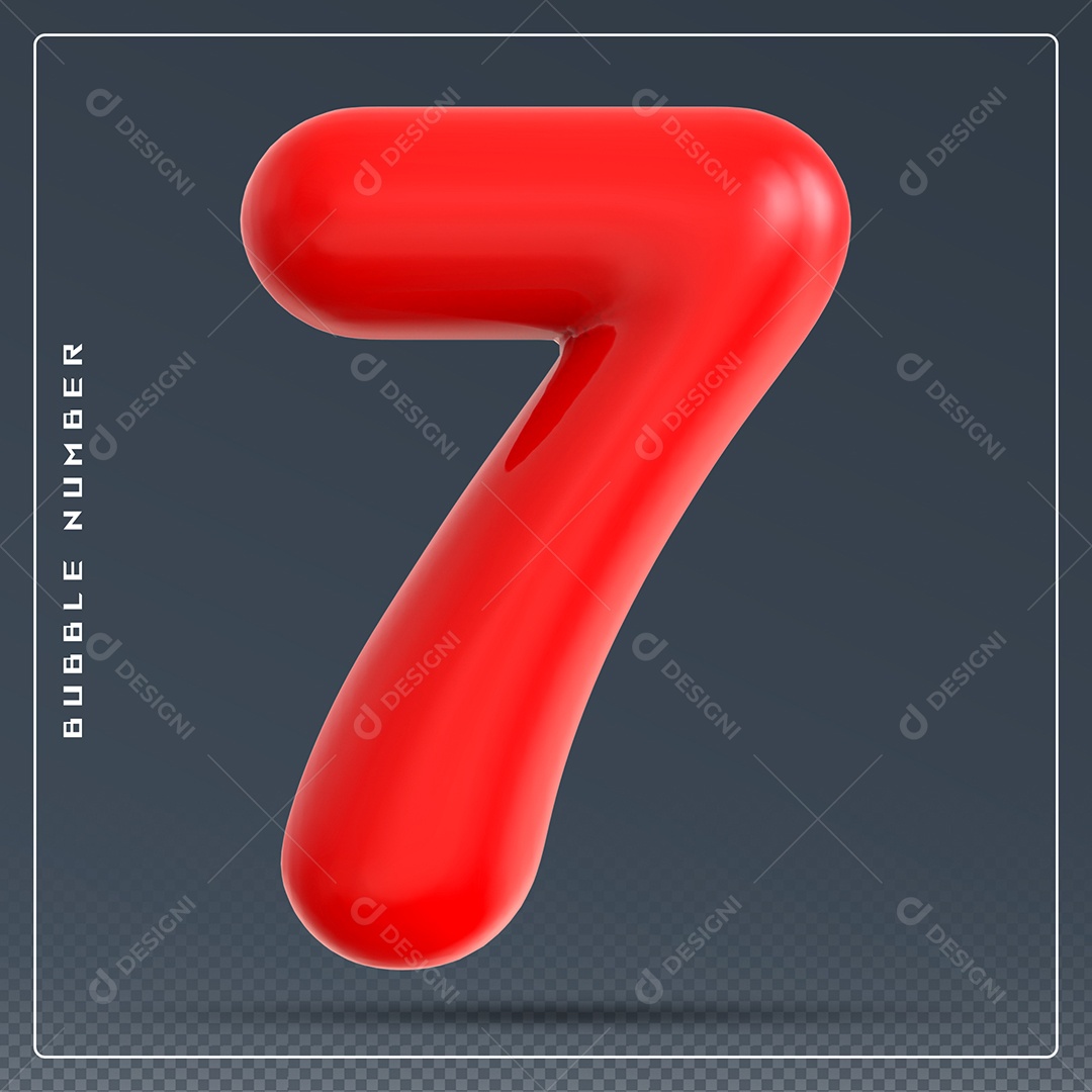 Elemento 3D Número 7 Vermelho para Composição PSD