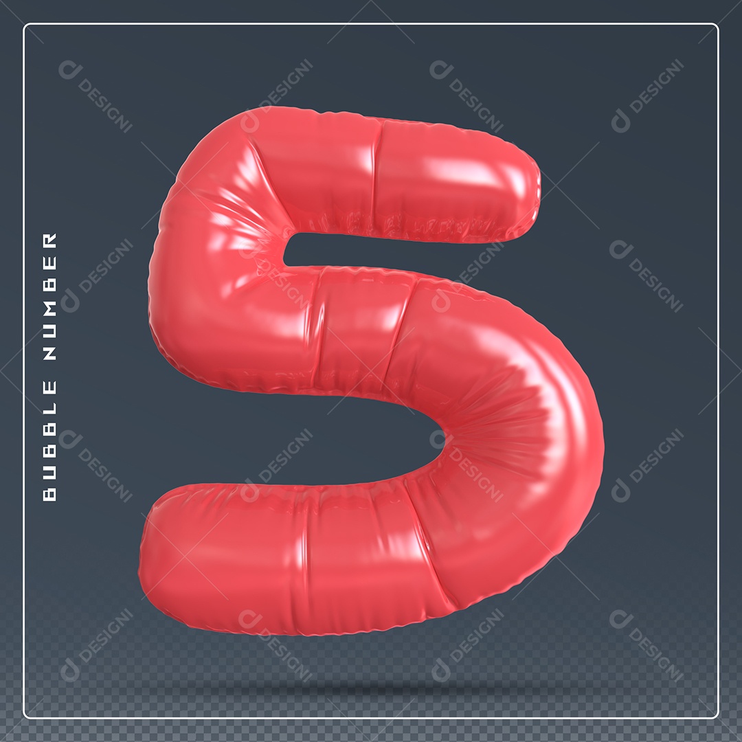 Elemento 3D Número 5 Vermelho para Composição PSD