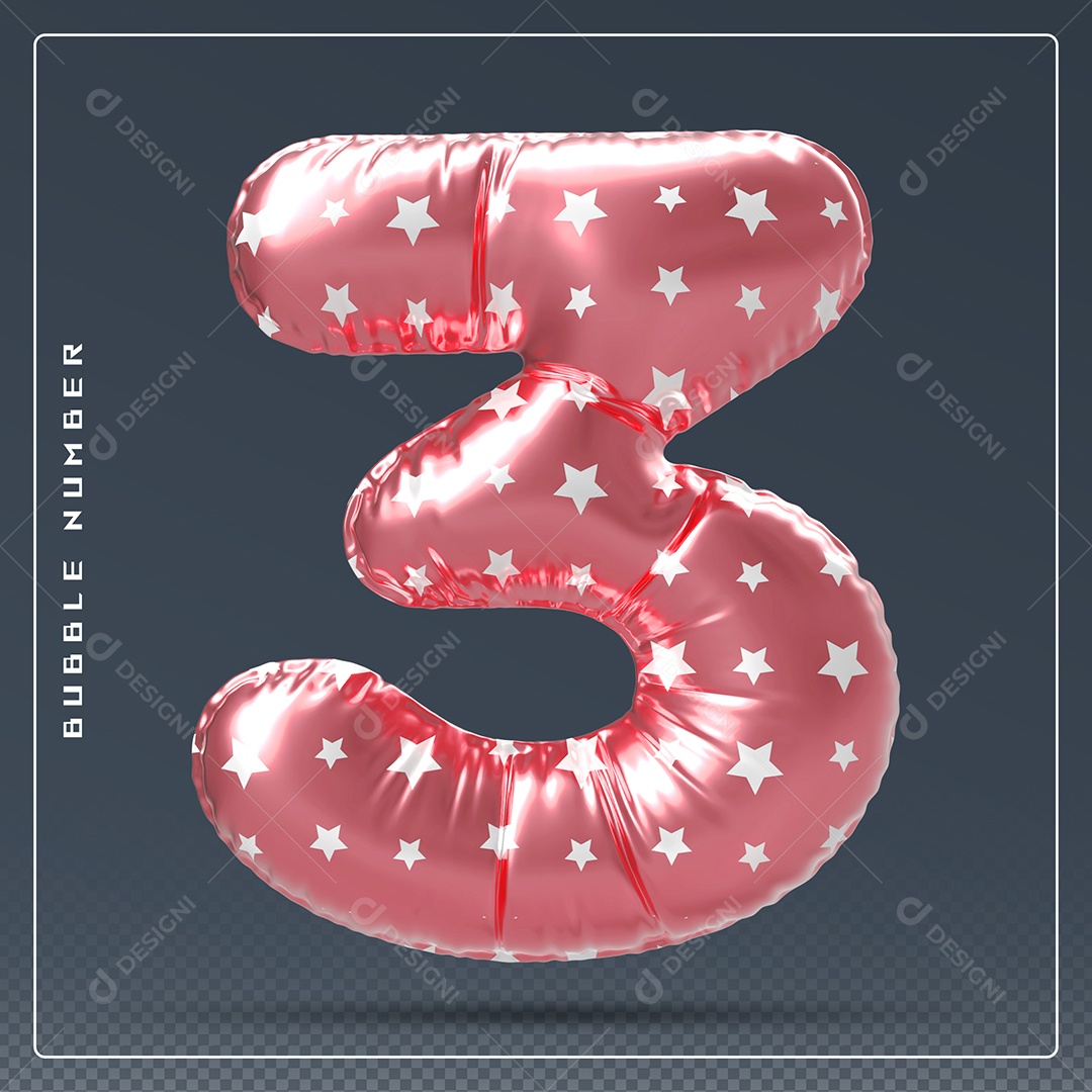 Elemento 3D Número 3 Vermelho E Branco para Composição PSD