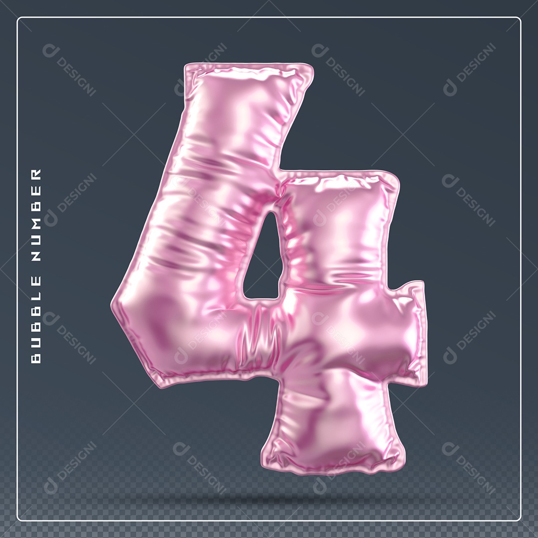 Elemento 3D Número 4 Rosa para Composição PSD