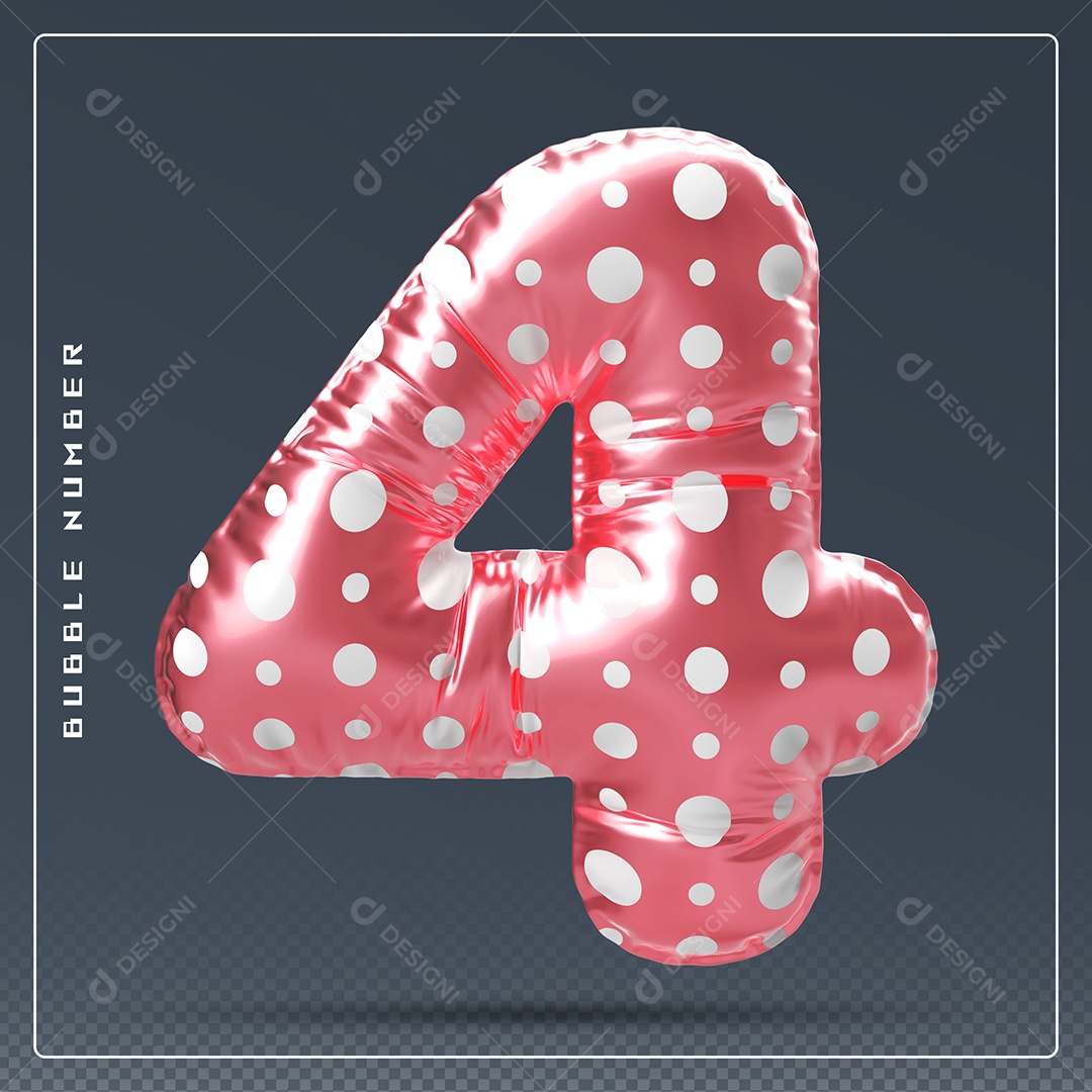 Elemento 3D Número 4 Vermelho E Branco para Composição PSD
