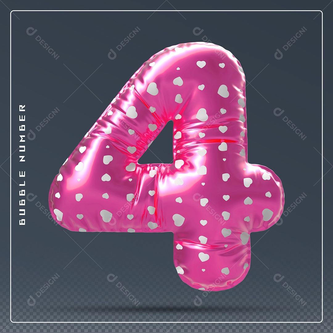 Elemento 3D Número 4 Rosa E Branco para Composição PSD