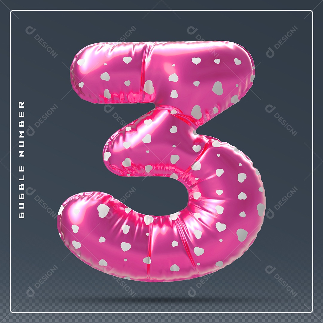 Elemento 3D Número 3 Rosa E Branco para Composição PSD