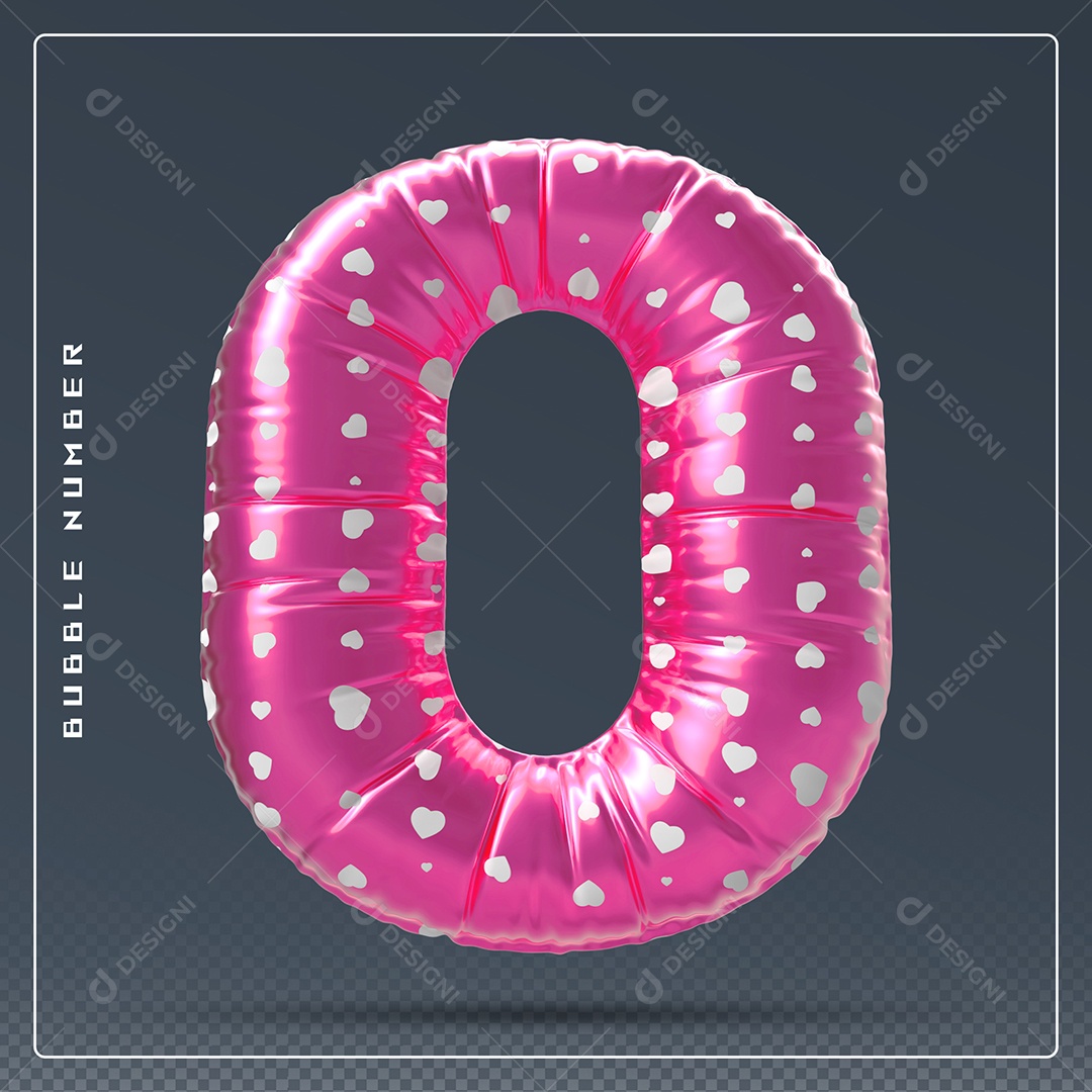 Elemento 3D Número 0 Rosa E Branco para Composição PSD