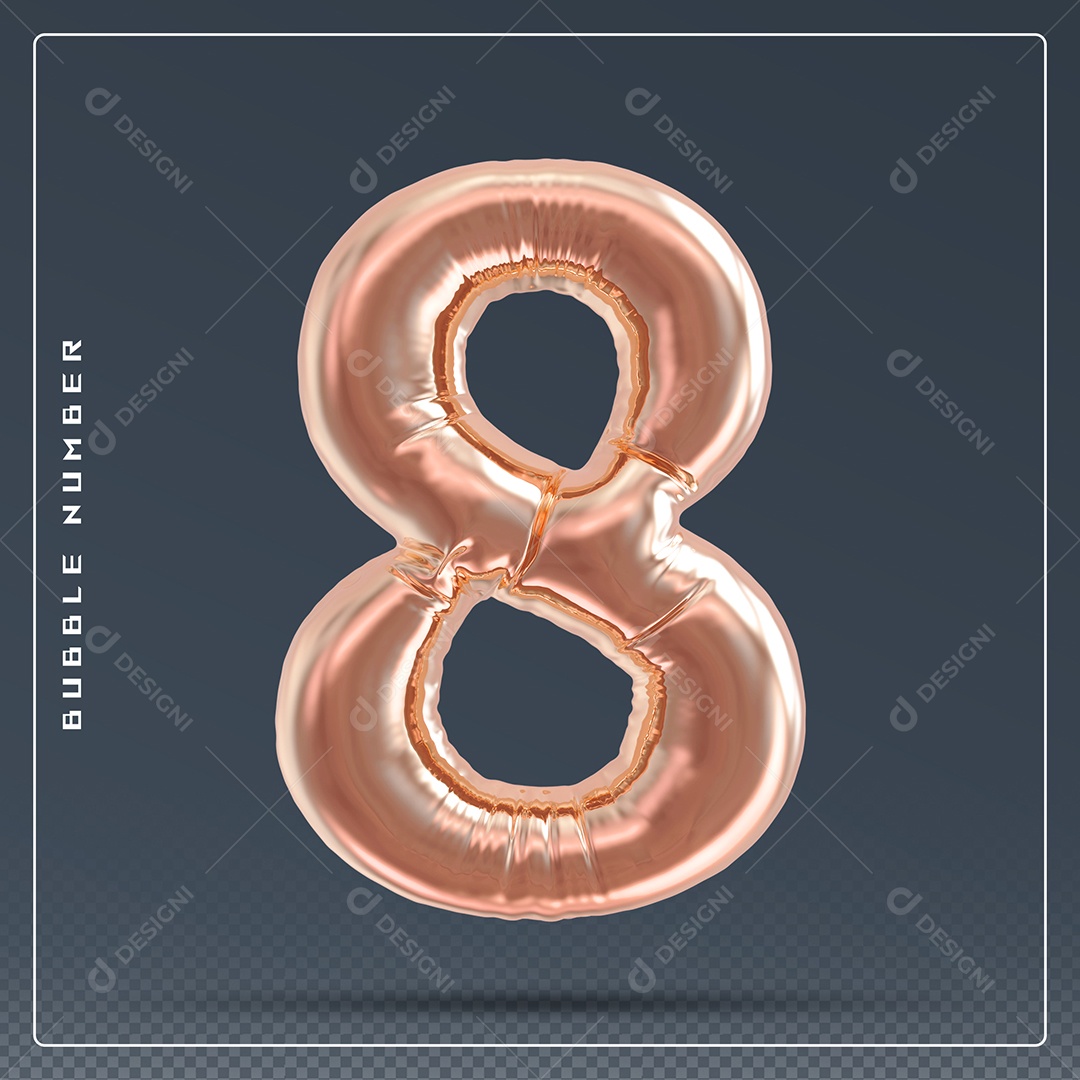 Elemento 3D Número 8 Dourado para Composição PSD