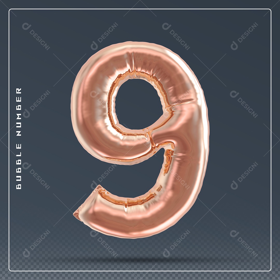 Elemento 3D Número 9 Dourado para Composição PSD