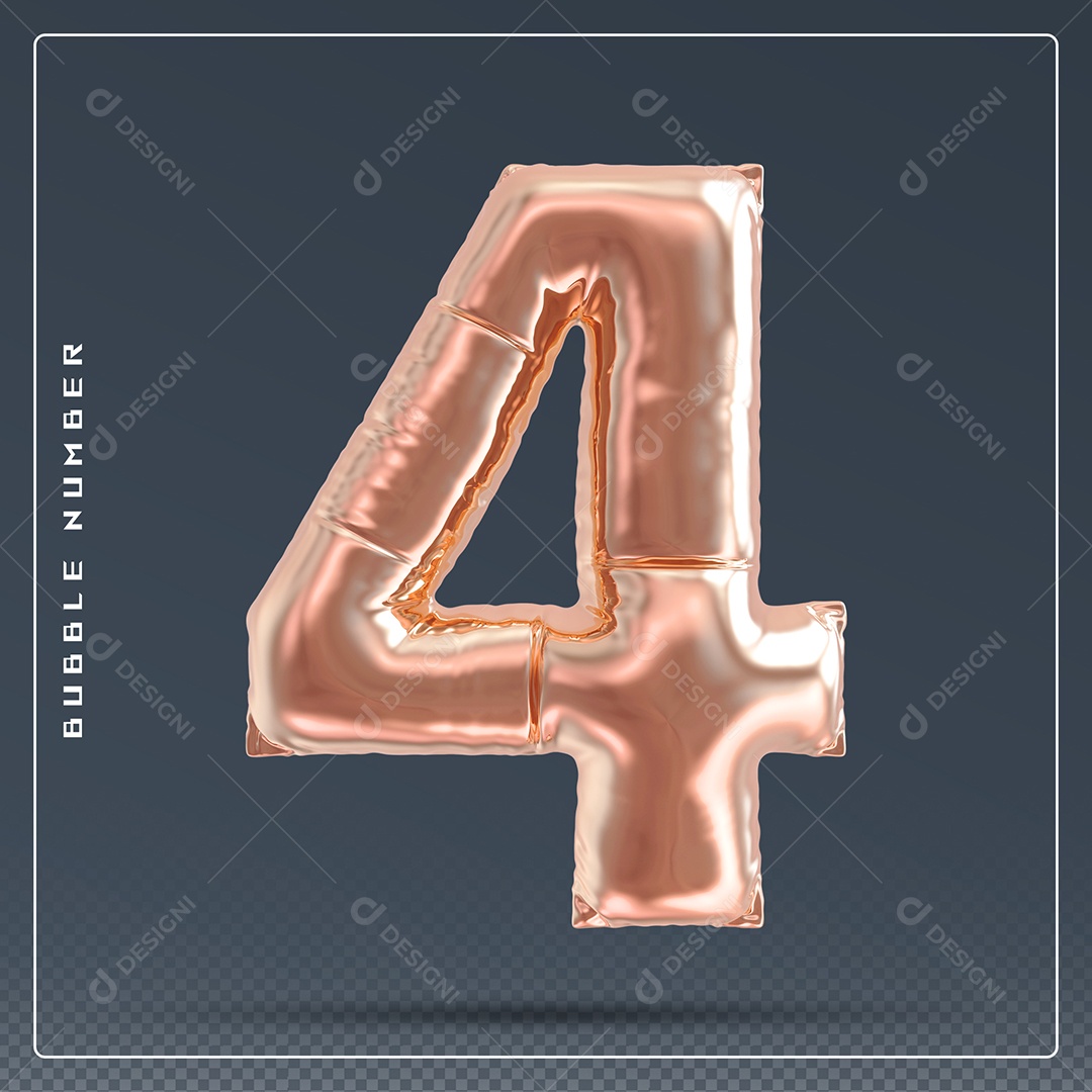 Elemento 3D Número 4 Dourado para Composição PSD