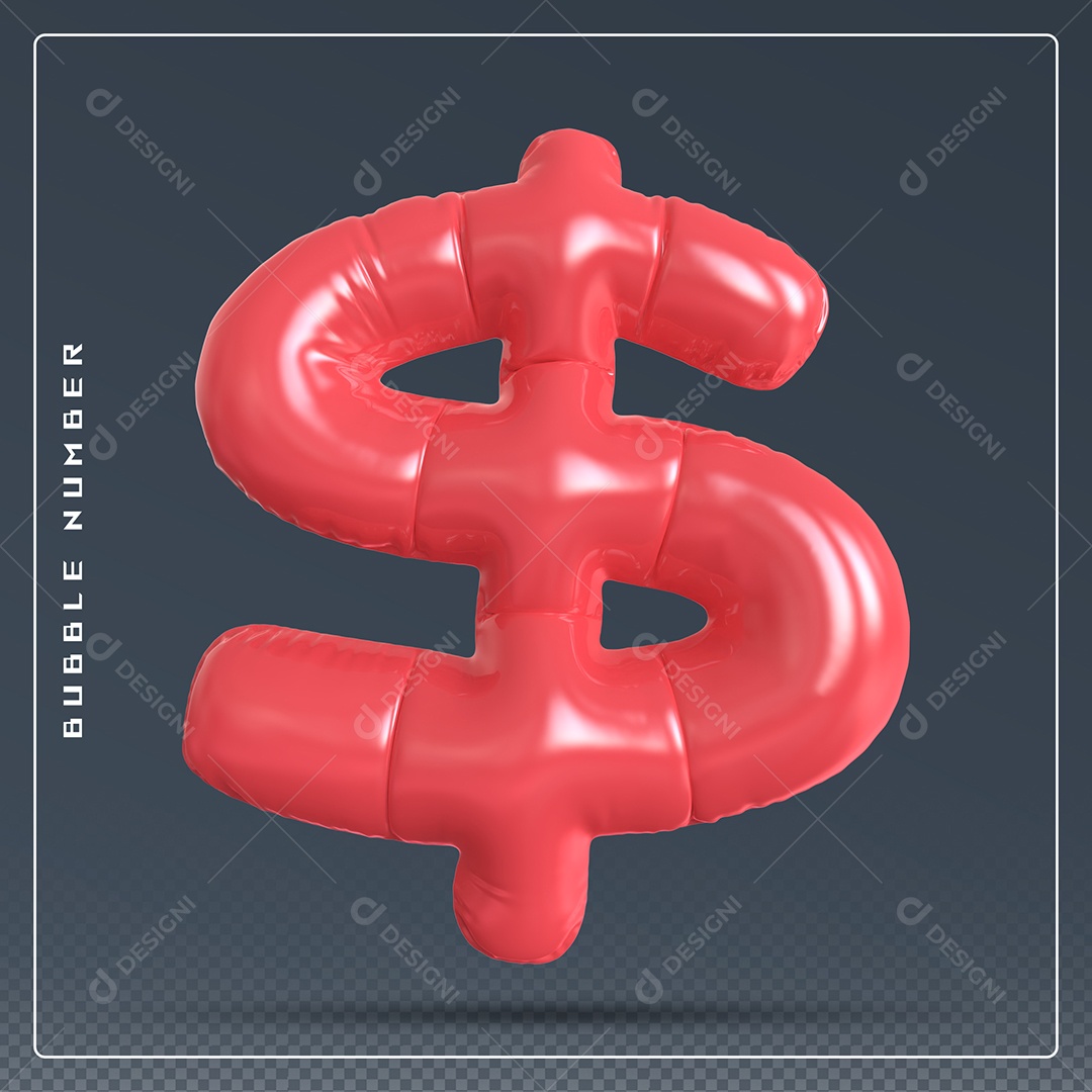 Elemento 3D Cifrão $ Vermelho para Composição PSD