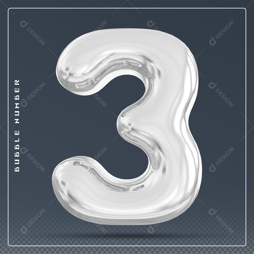 Elemento 3D Número 3 Branco para Composição PSD