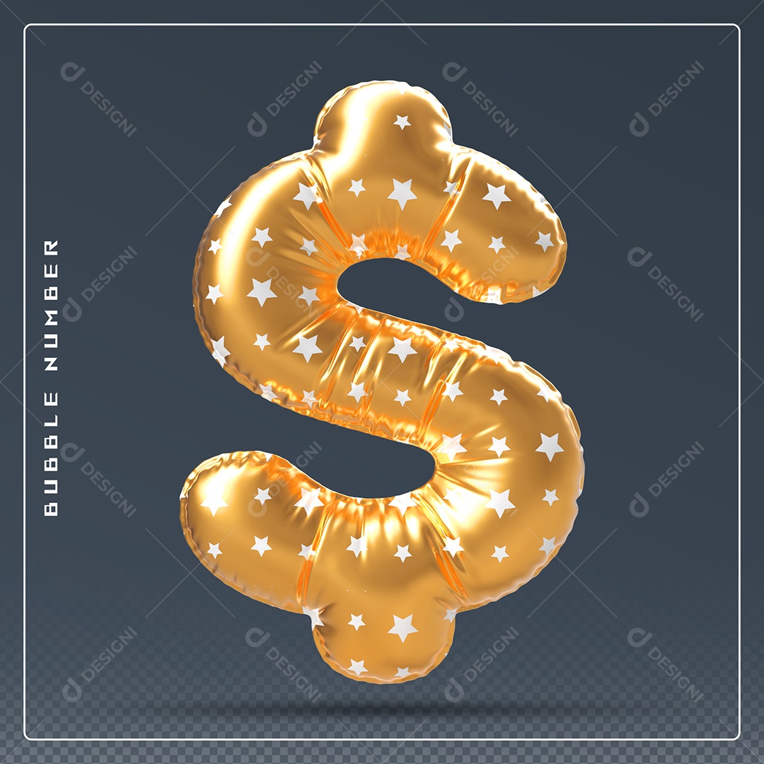 Elemento 3D Cifrão $ Dourado E Branco para Composição PSD