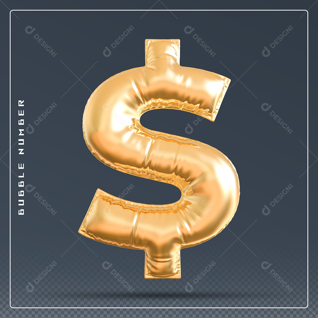 Elemento 3D Cifrão $ Dourado para Composição PSD