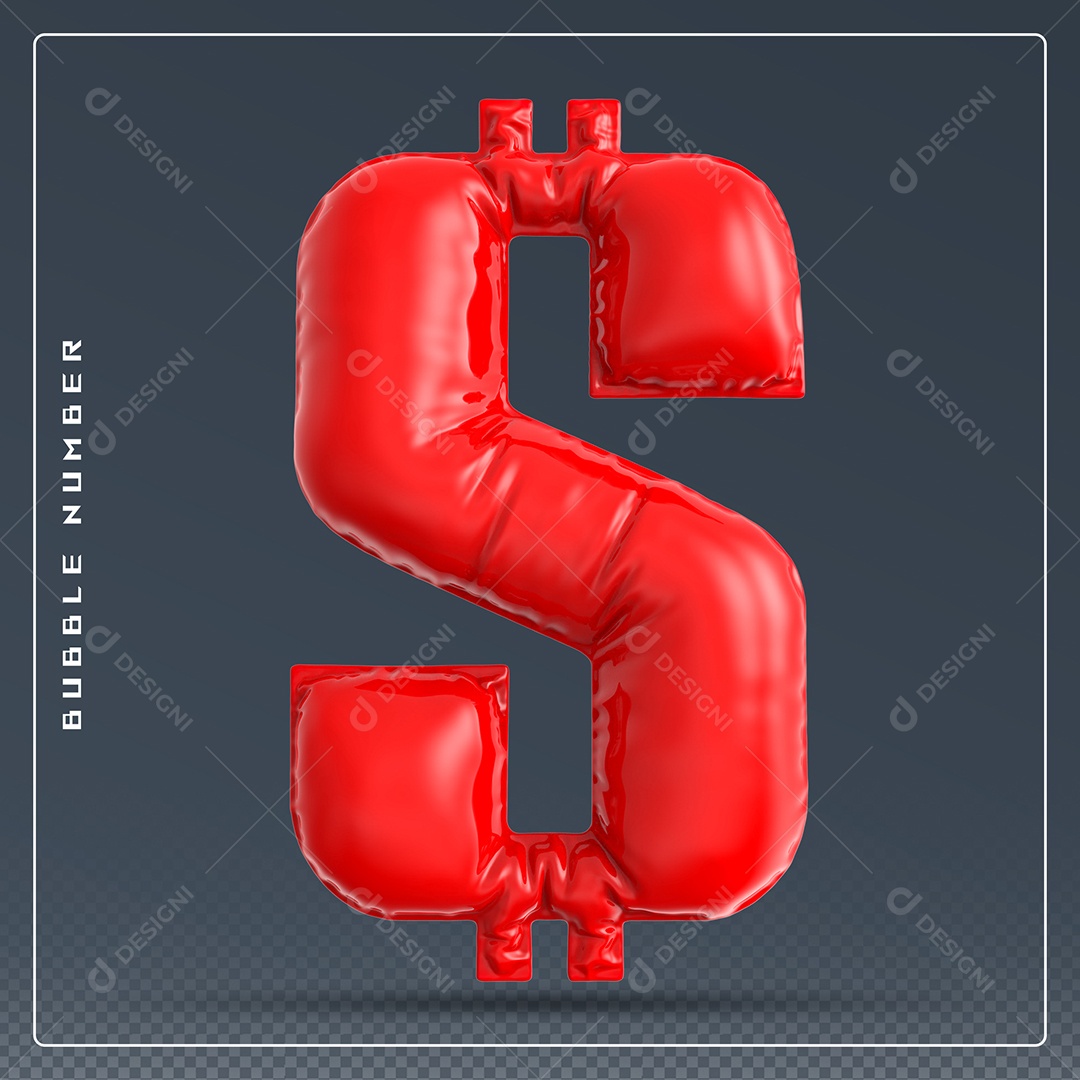 Elemento 3D Cifrão $ Vermelho para Composição PSD