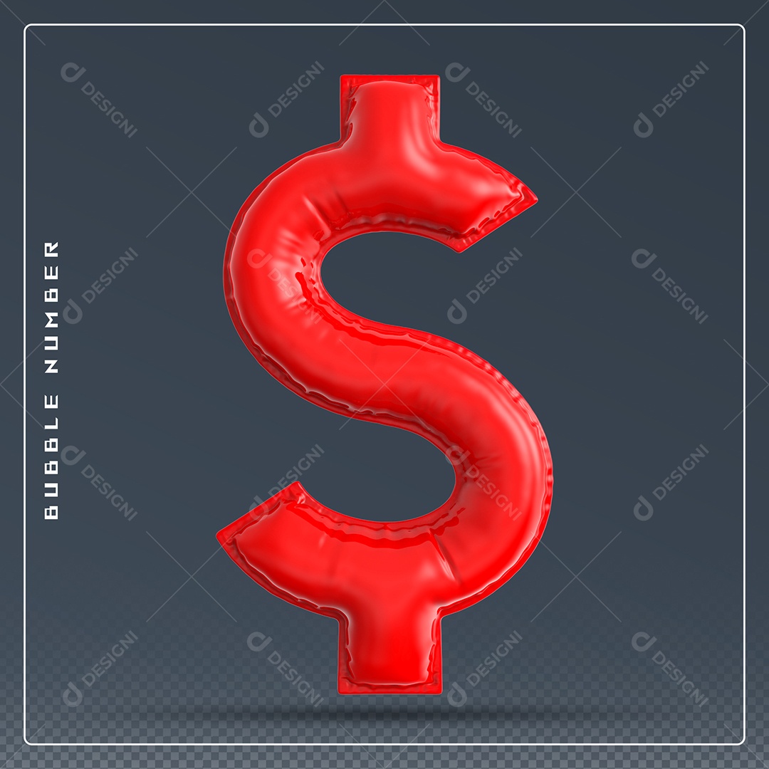 Elemento 3D Cifrão $ Vermelhoo para Composição PSD