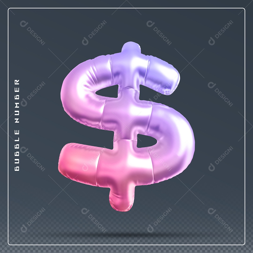 Elemento 3D Cifrão $ Rosa E Branco para Composição PSD