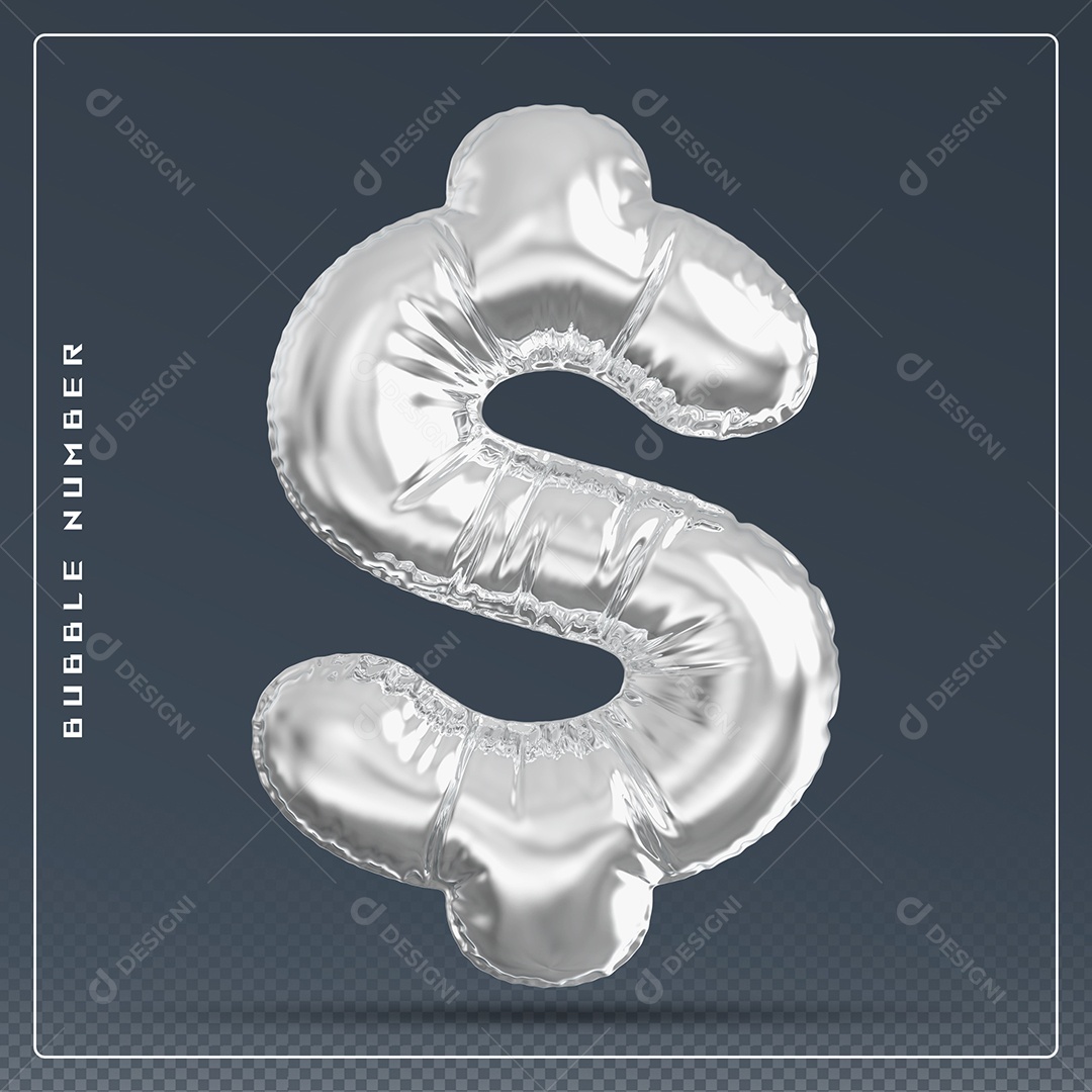 Elemento 3D Cifrão $ Prata para Composição PSD