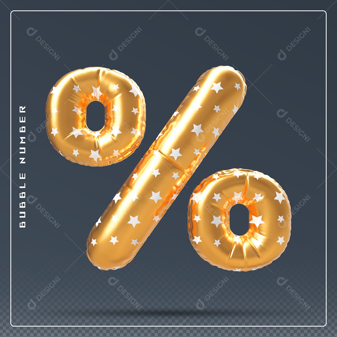 Elemento 3D % Símbolo De Porcentagem Dourado E Branco Para Composição PSD