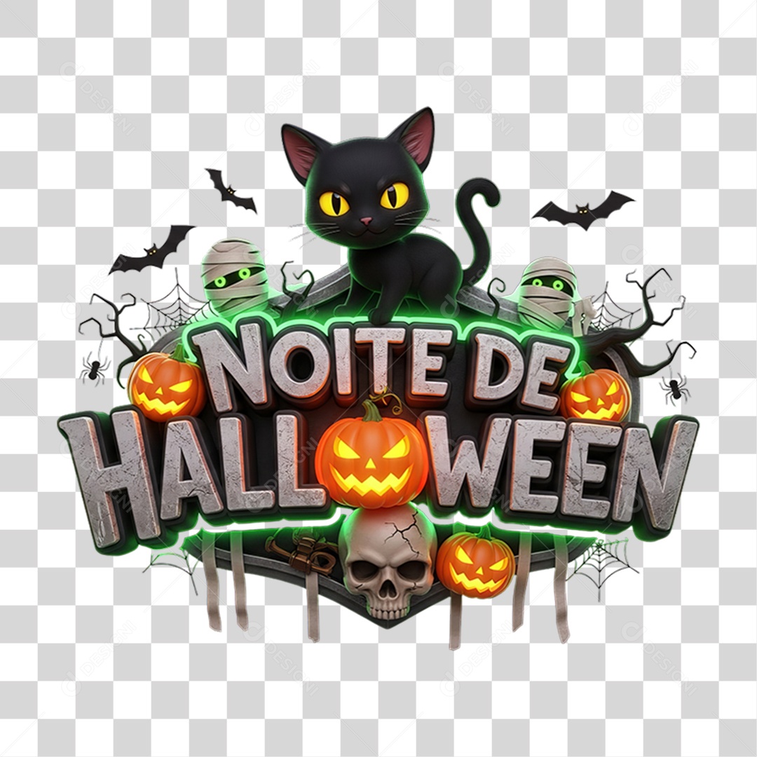 Selo 3D Noite de Halloween PNG Transparente