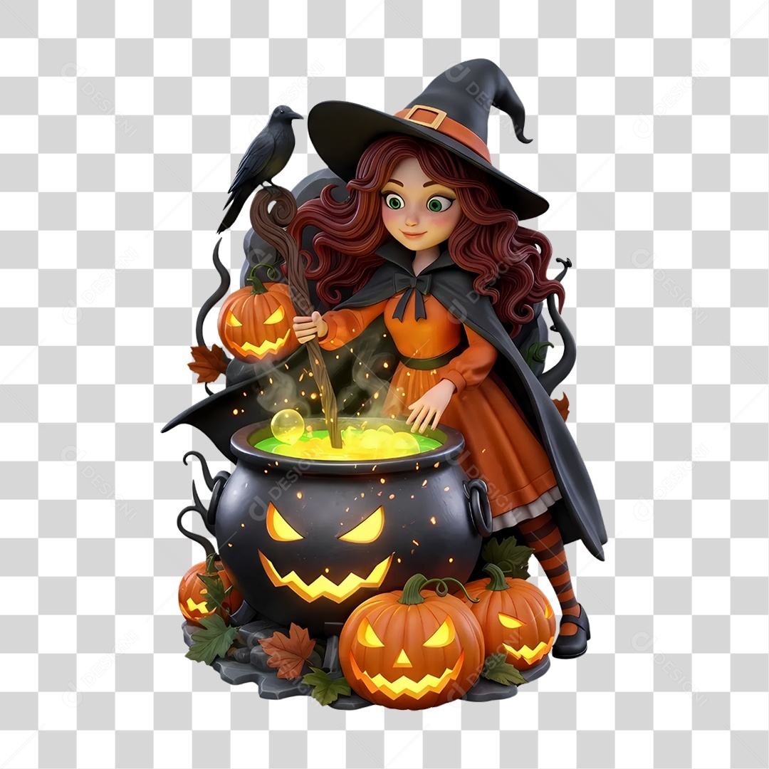 Elemento 3D Bruxa do Halloween PNG Transparente