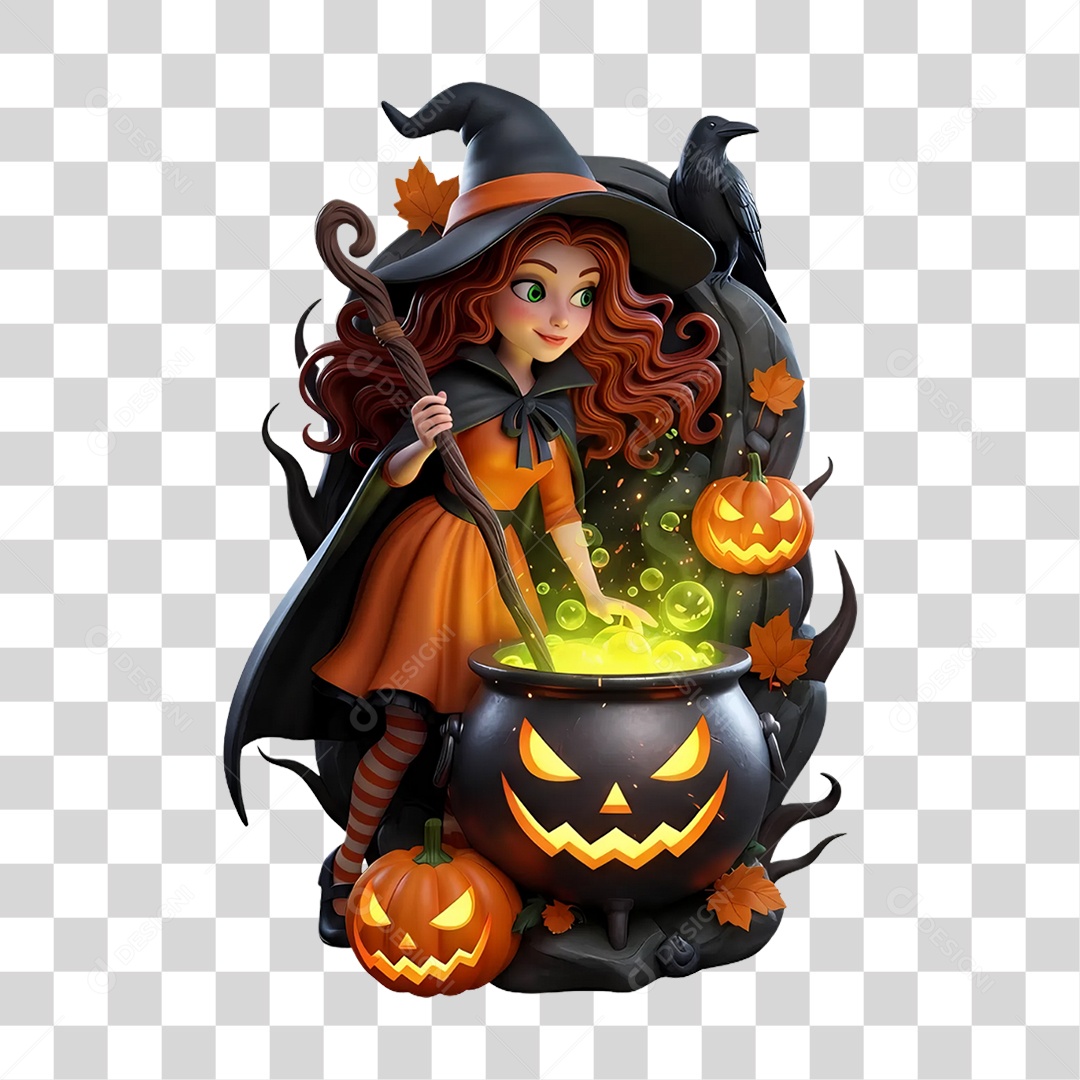 Elemento 3D Bruxa do Halloween PNG Transparente