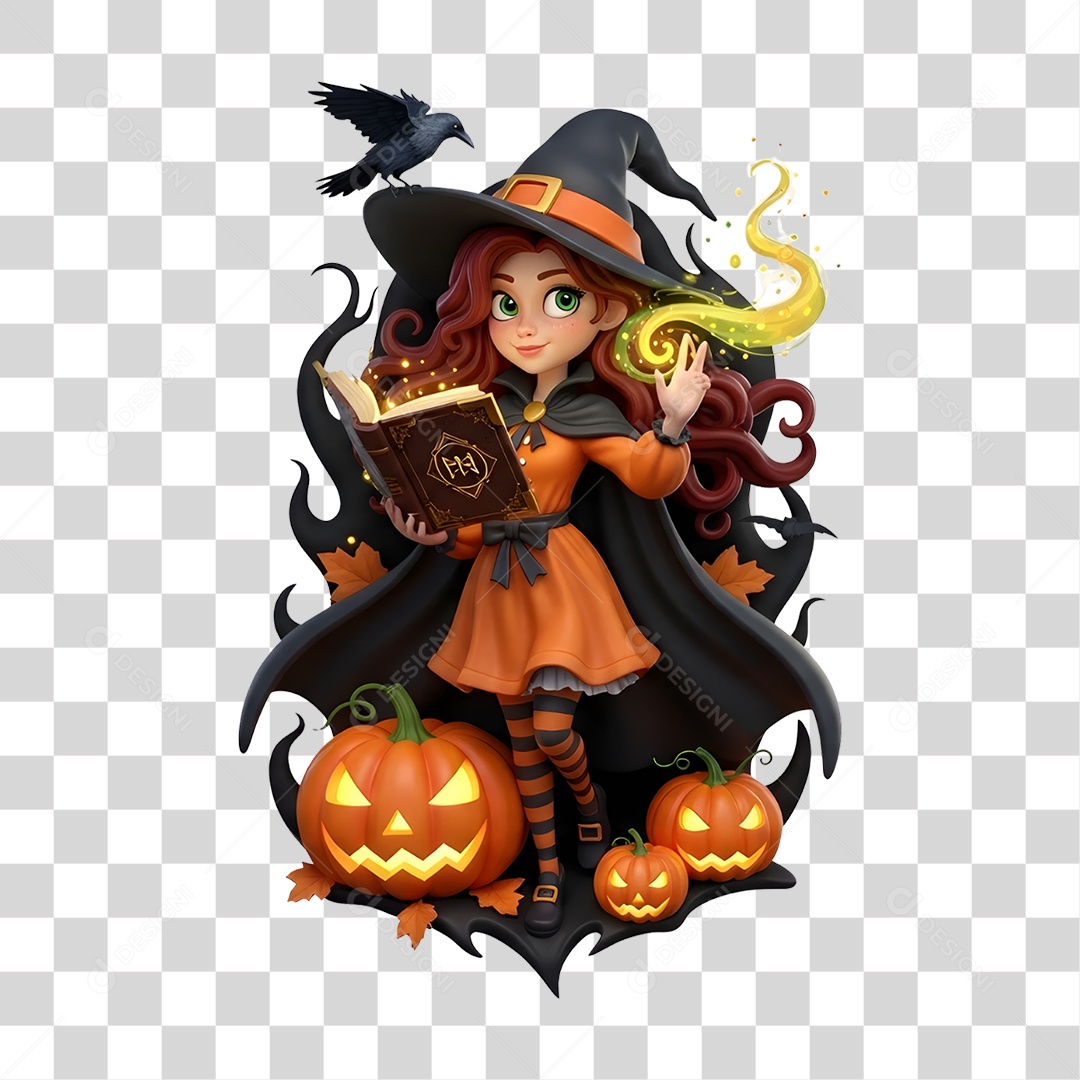 Elemento 3D Bruxa do Halloween PNG Transparente