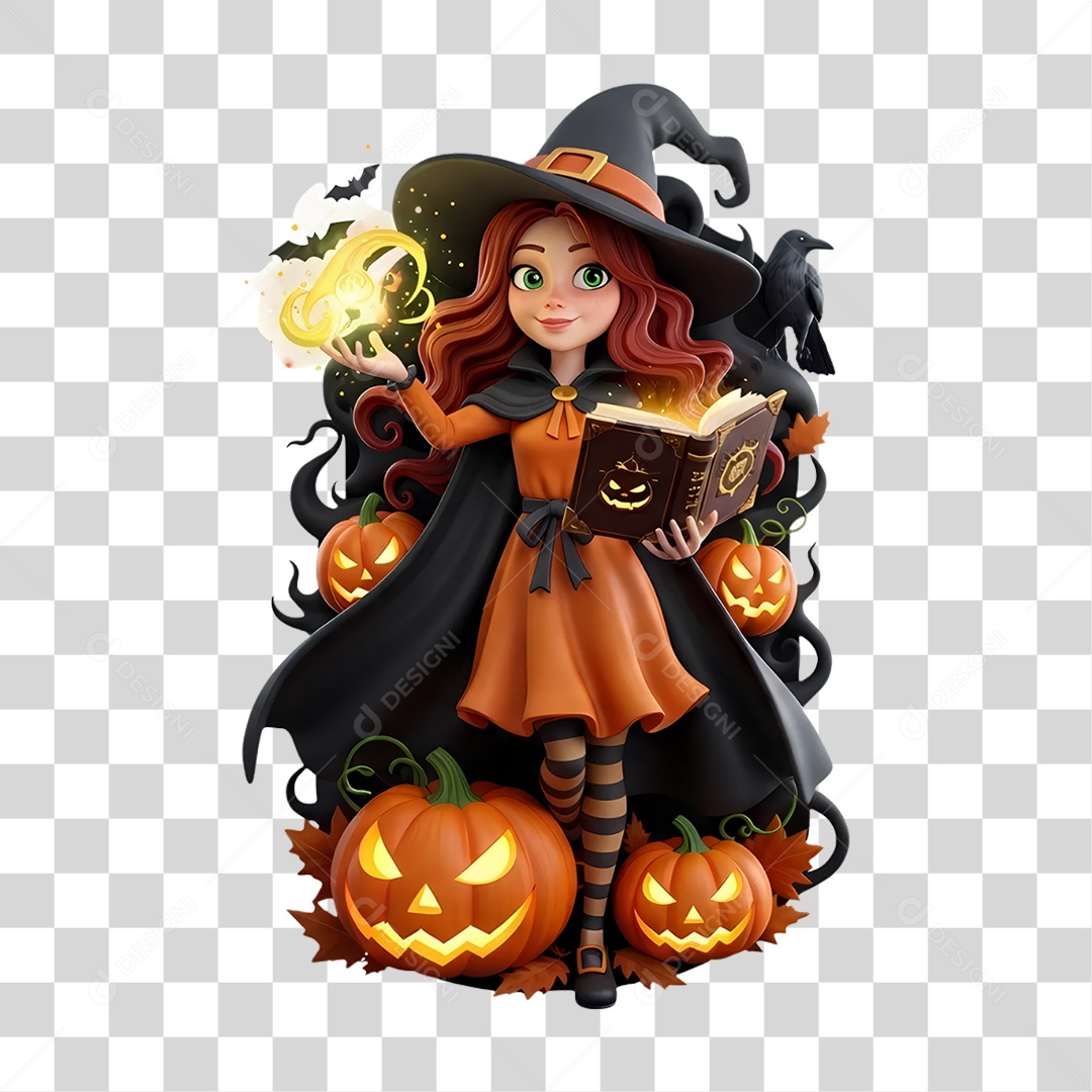 Elemento 3D Bruxa do Halloween PNG Transparente