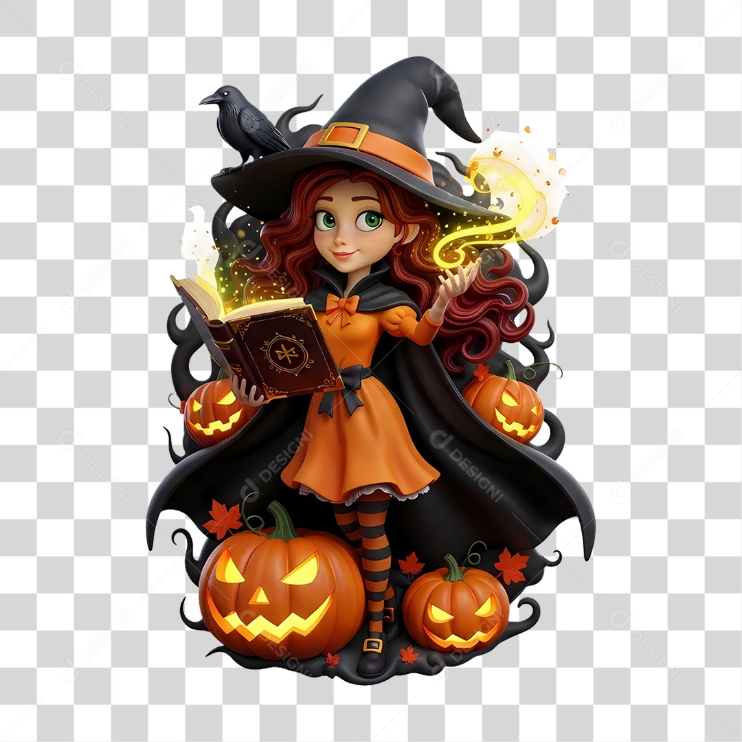 Elemento 3D Bruxa do Halloween PNG Transparente