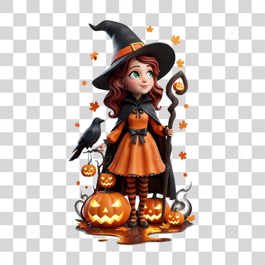 Elemento 3D Bruxa do Halloween PNG Transparente