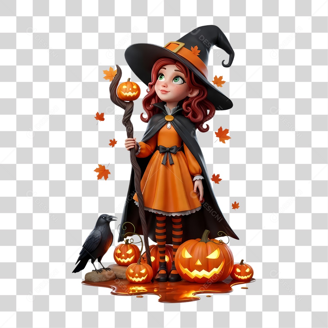 Elemento 3D Bruxa do Halloween PNG Transparente