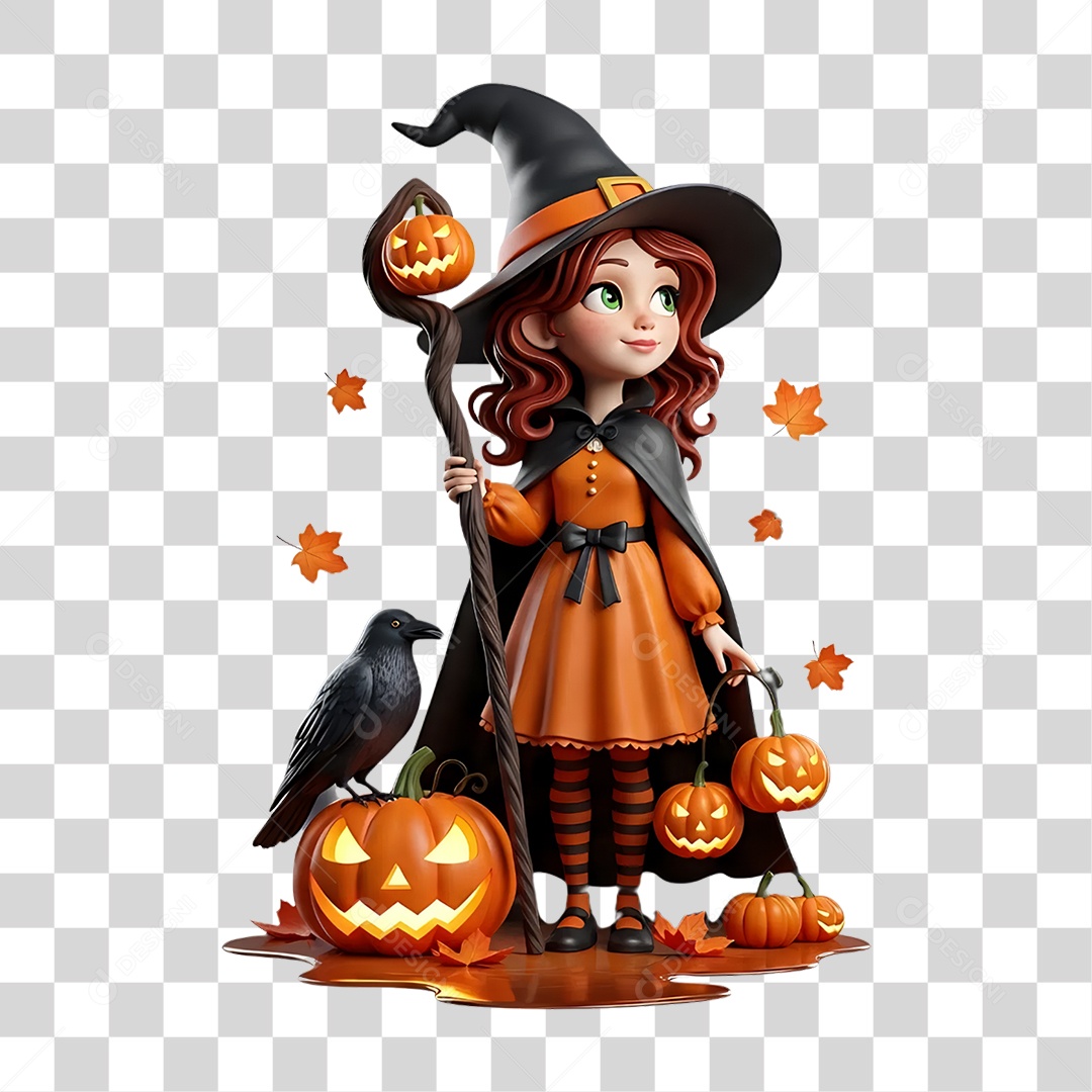 Elemento 3D Bruxa do Halloween PNG Transparente