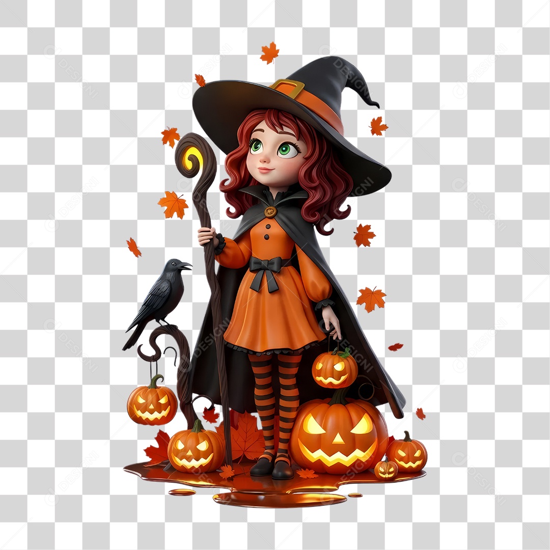 Elemento 3D Bruxa do Halloween PNG Transparente