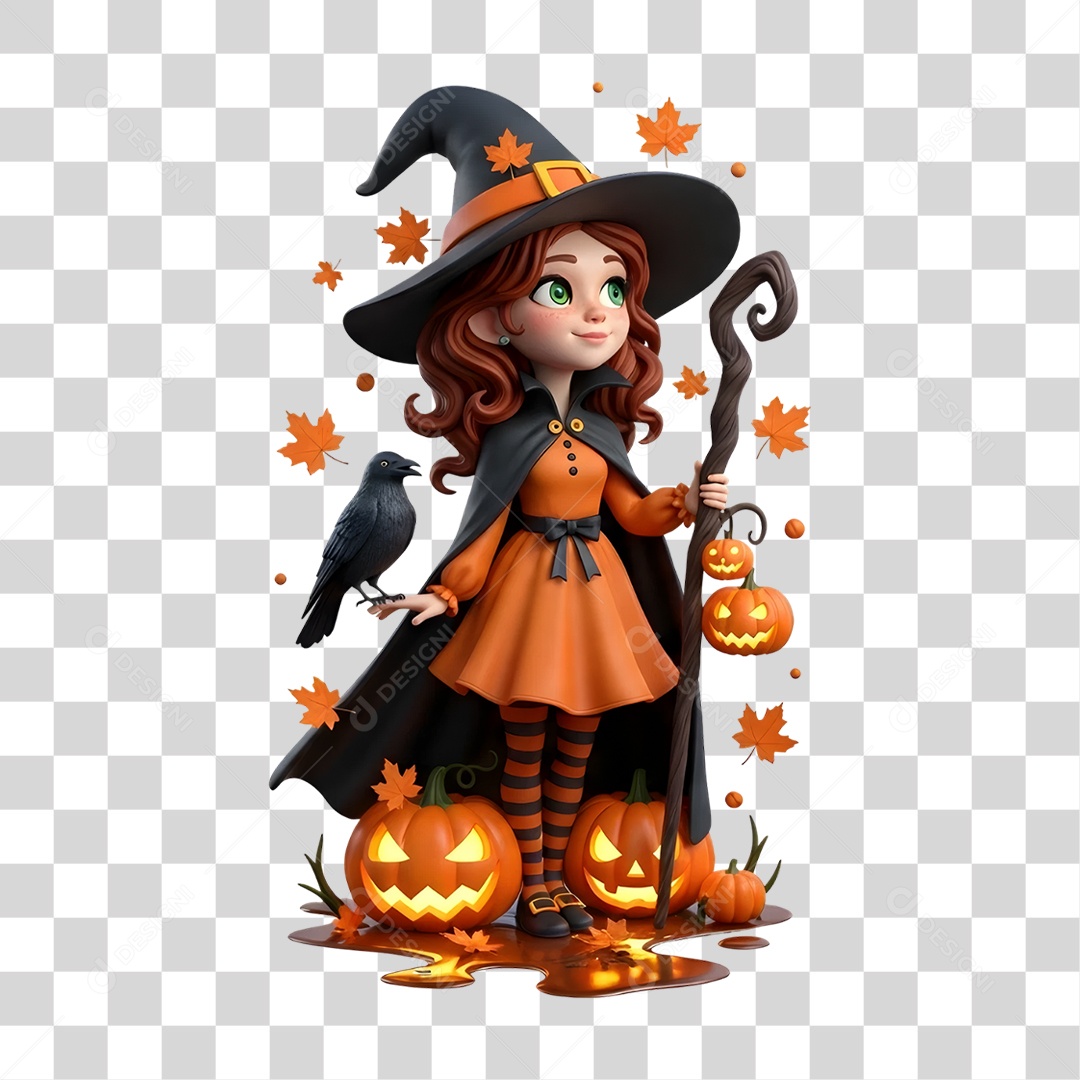Elemento 3D Bruxa do Halloween PNG Transparente