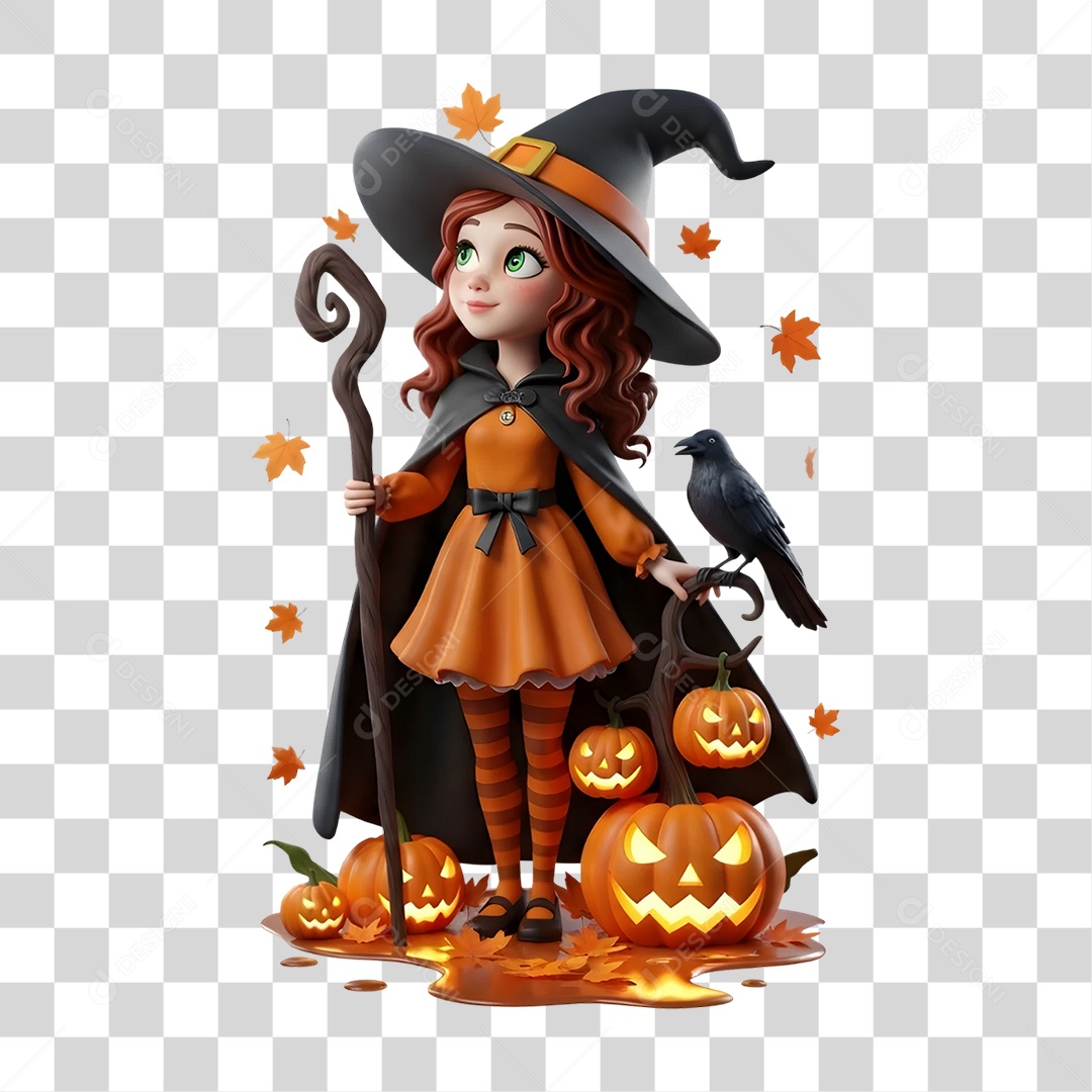 Elemento 3D Bruxa do Halloween PNG Transparente
