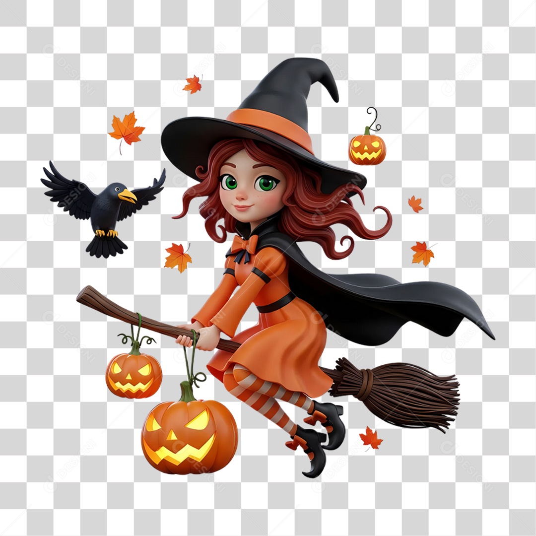 Elemento 3D Bruxa do Halloween PNG Transparente