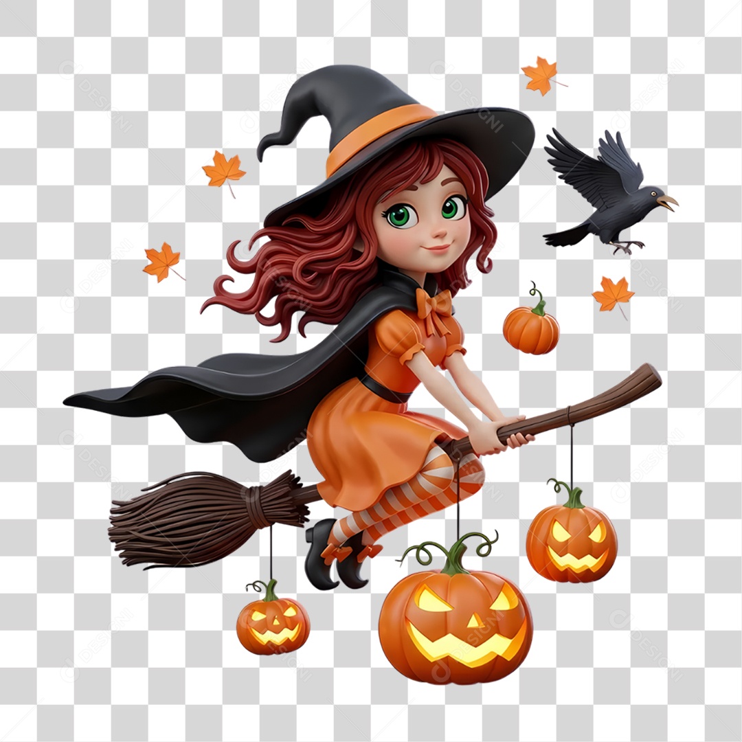 Elemento 3D Bruxa do Halloween PNG Transparente