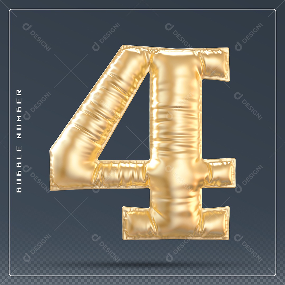 Elemento 3D Número 4 Dourado para Composição PSD