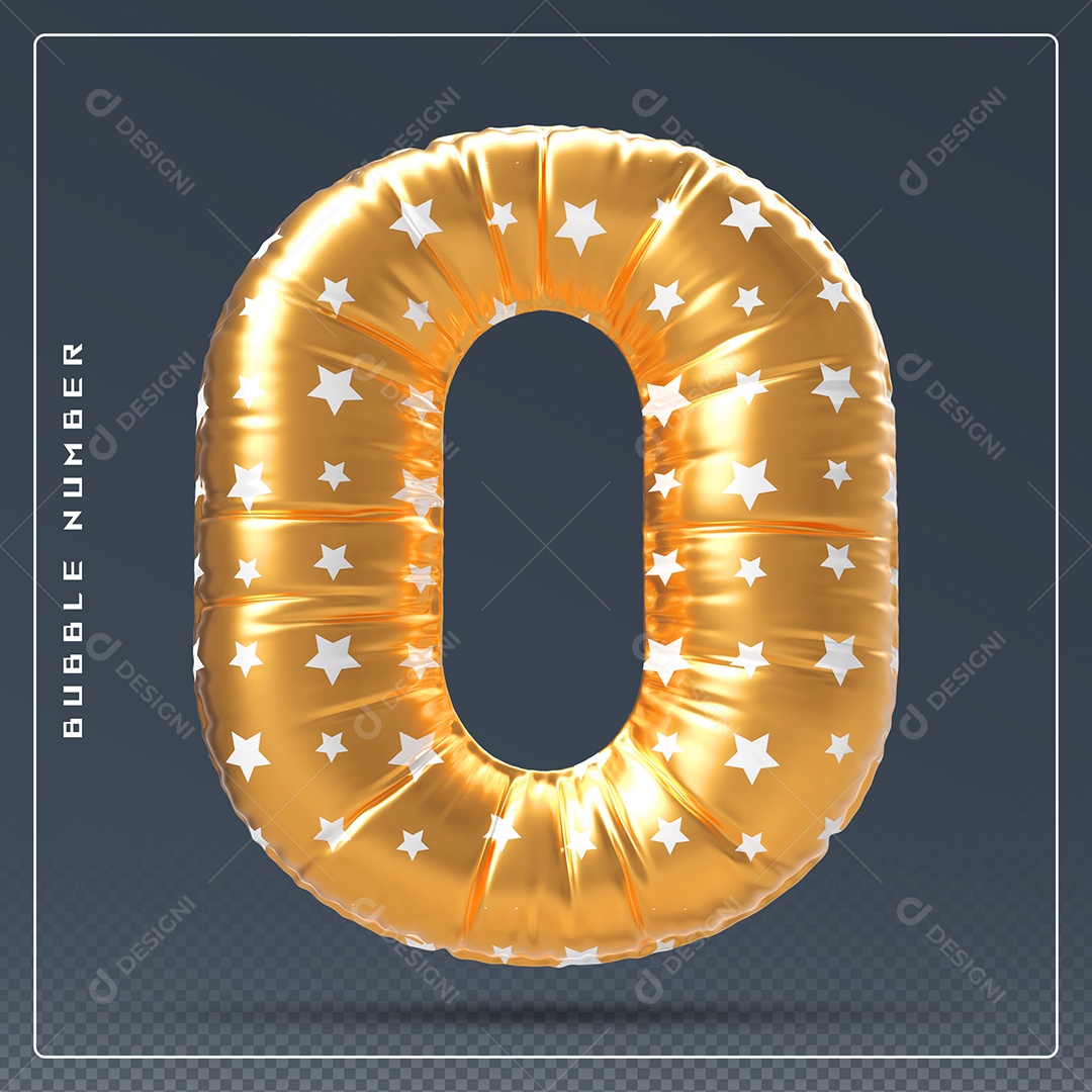 Elemento 3D Número 0 Dourado E Branco para Composição PSD