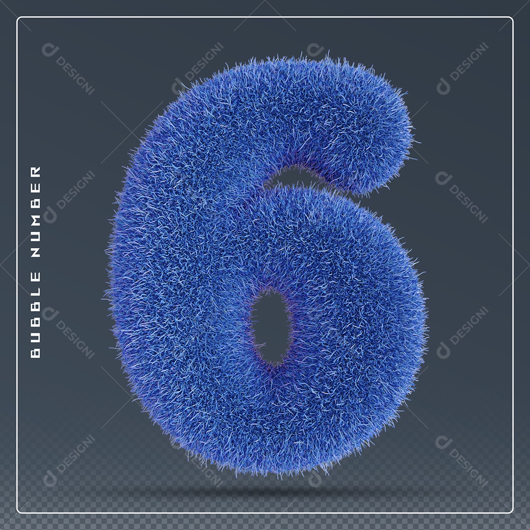 Elemento 3D Número 6 Azul para Composição PSD