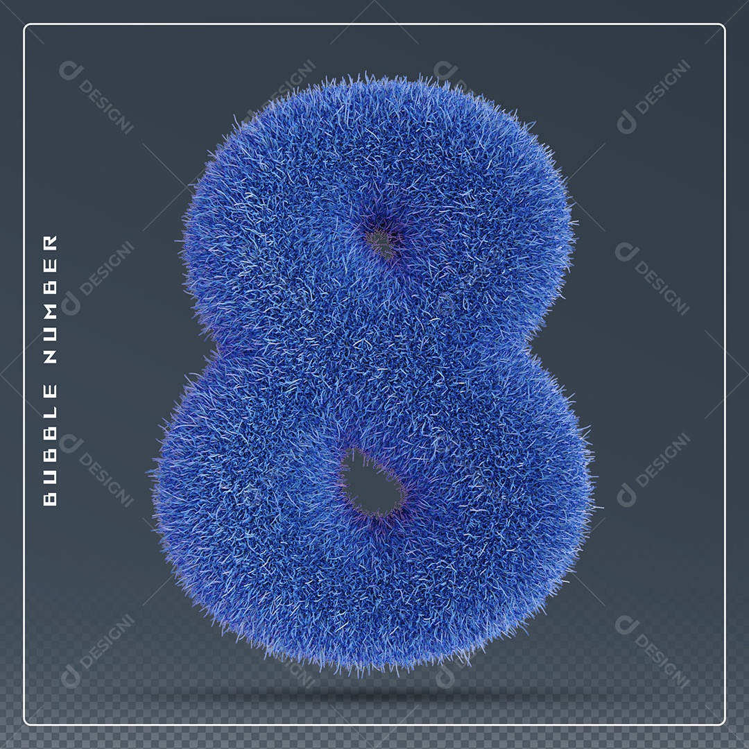 Elemento 3D Número 8 Azul para Composição PSD